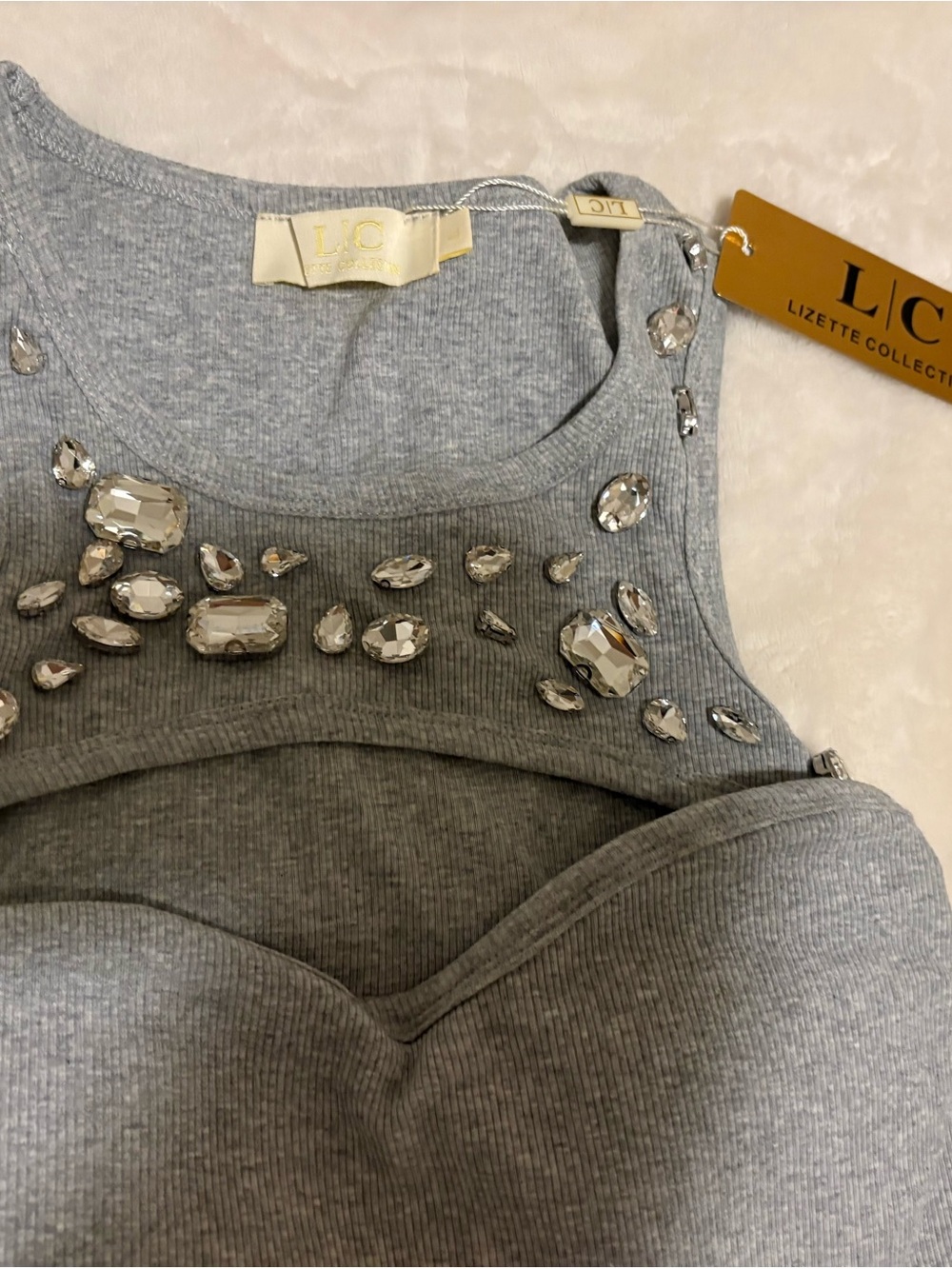 Lizette Collection Grey Embellished Tank Top